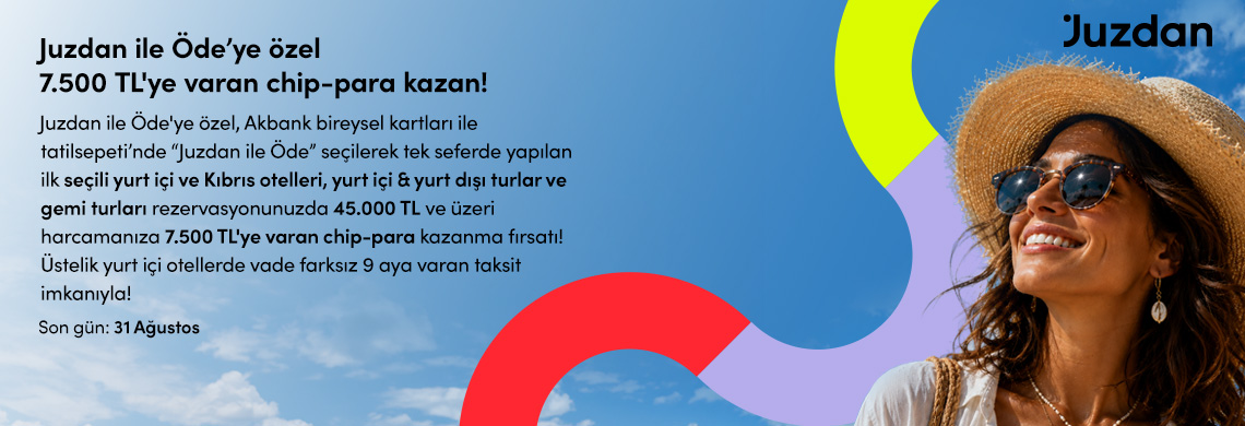 Kampanya Seçili Otel Ve Turlarda Geçerlidir. Juzdan İle Ödeme Yapabilmek İçin Juzdan Uygulamasının Güncel Versiyonunun Yüklü Olması Gerekmektedir.