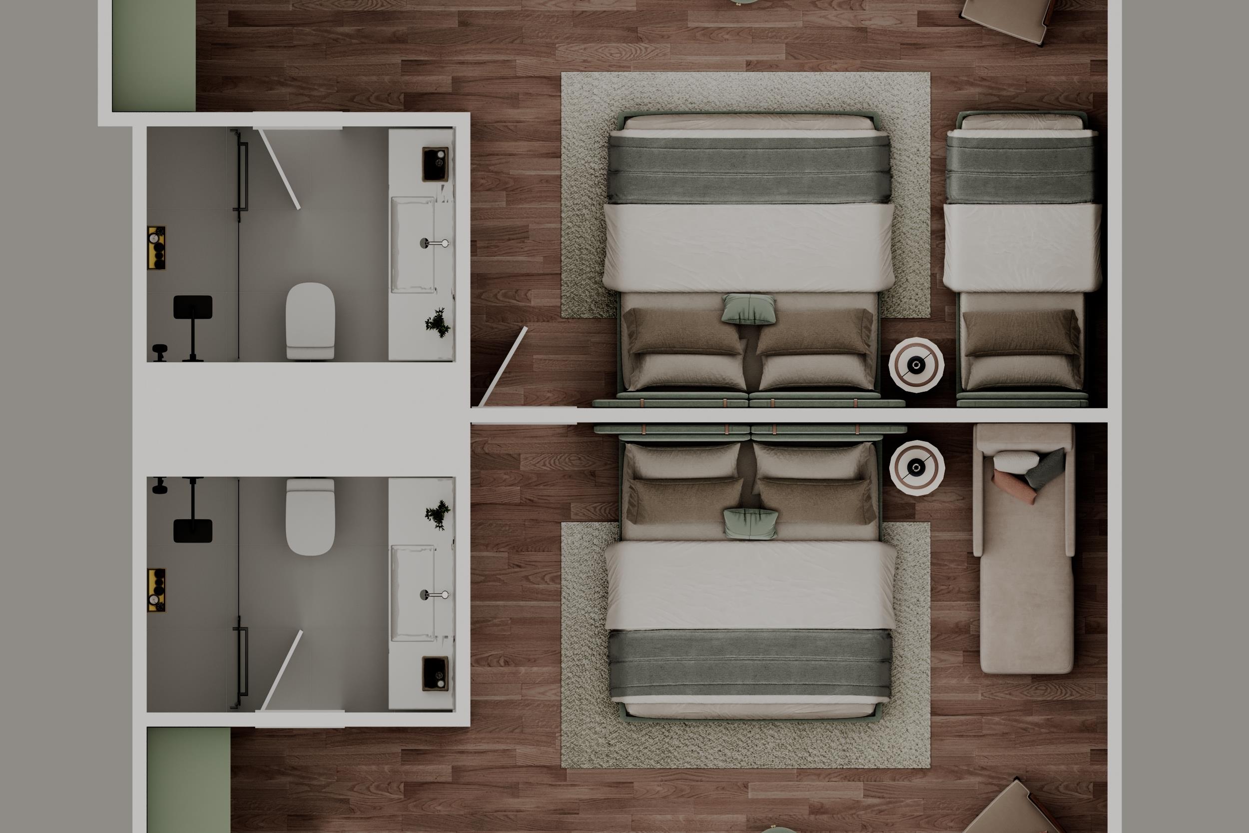 En az 3 yetişkin, En fazla 4 yetişkin + 1 çocuk veya 3 yetişkin + 2 çocuk.